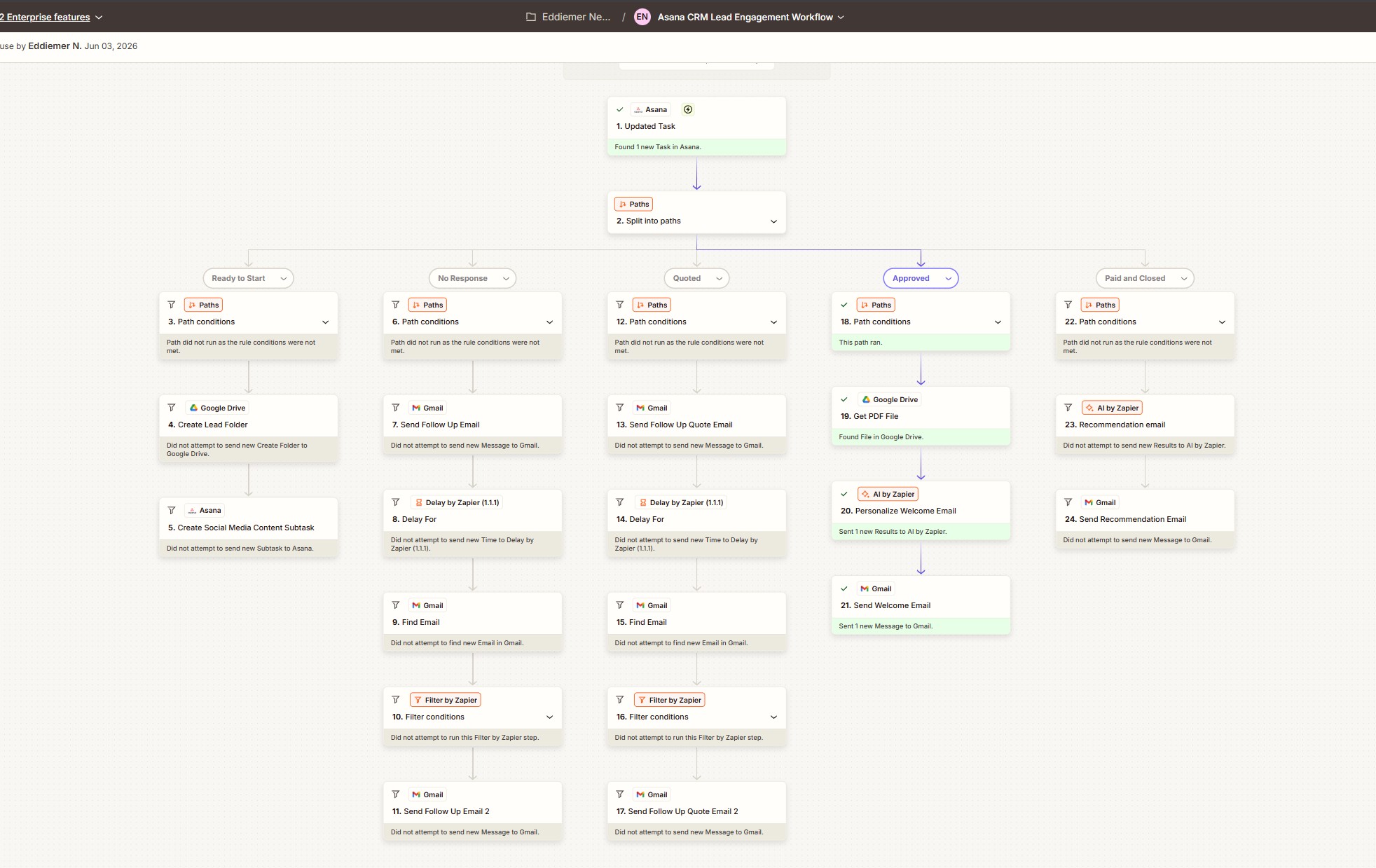 Asana CRM Lifecycle Automation screenshot